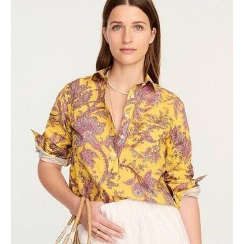 J. Crew Yellow and Purple Paisley Blouse